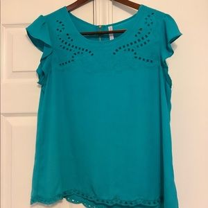 Teal cut out top with zipper